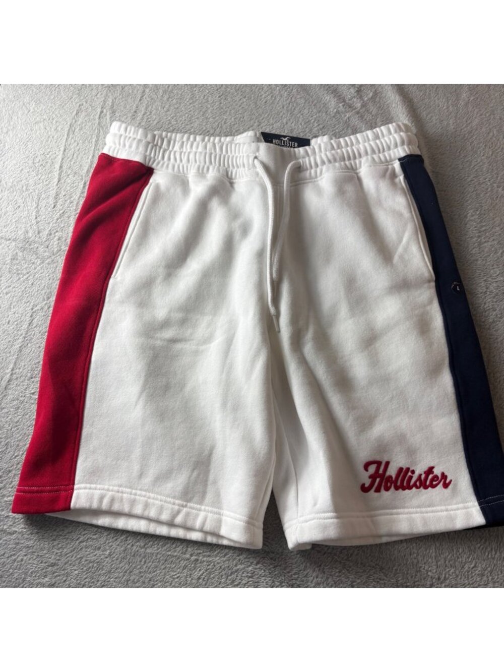 Hollister Fleece Jogger Shorts Mens Large 9" New White Red Blue Flaw
